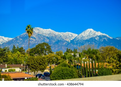 Los Angeles Snowy Mountains In The Background