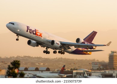 Los Angeles, USA - 09.02.2009: DC10-MD10 Cargo Airplane Lifting Off The Runway In LAX Los Angeles For A Freight Flight