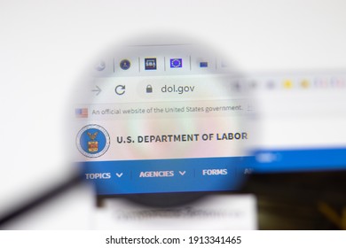 Los Angeles, USA - 1 February 2021: US Department Of Labor Website Page. Dol.gov Logo On Display Screen, Illustrative Editorial