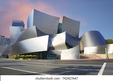 Los Angeles, USA, 2016:02:28 The Concert Hall. Walt Disney.
The Amazing Architecture Of The Building. The Exterior Of The Building Is Formed By A Series Of Undulating Curved Surfaces Of  Steel.