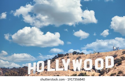 LOS ANGELES, USA - CIRCA AUGUST 2020: Hollywood Sign In Los Angeles On Blue Sky