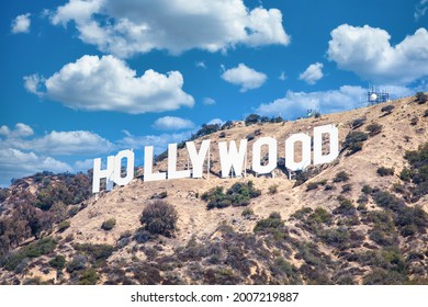 LOS ANGELES, USA - CIRCA AUGUST 2020: Hollywood Sign In Los Angeles On Blue Sky