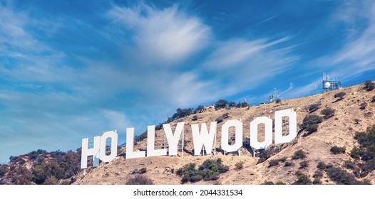 LOS ANGELES, USA - CIRCA AUGUST 2020: Hollywood Sign In Los Angeles On Blue Sky