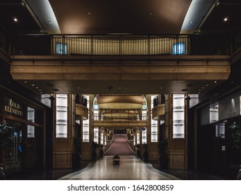 Los Angeles, USA - Jan 9 2018: Inside Dolby Theatre, A Live-performance Auditorium In The Hollywood. Venue Of The Annual Academy Awards Ceremony. Titles Of Best Picture Set On Columns. 2019 Parasite.