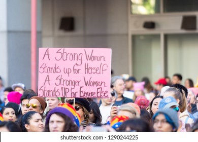 Los Angeles, USA - January 19, 2019: Protester Holding A Sign During 3rd Womens March In Los Angeles.