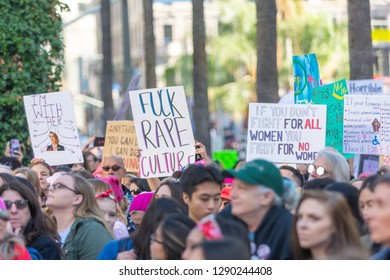 Los Angeles, USA - January 19, 2019: Protesters Holding A Sign During 3rd Womens March In Los Angeles.