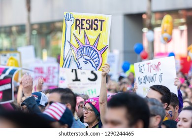 Los Angeles, USA - January 19, 2019: Protesters Holding A Sign During 3rd Womens March In Los Angeles.