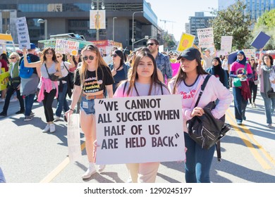 Los Angeles, USA - January 19, 2019: Protesters Holding A Sign During 3rd Womens March In Los Angeles.