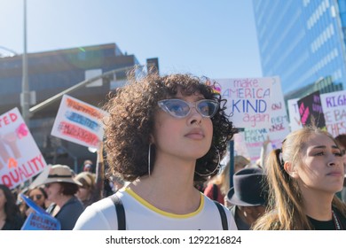 Los Angeles, USA - January 19, 2019: Women Protesters  During 3rd Womens March In Los Angeles.