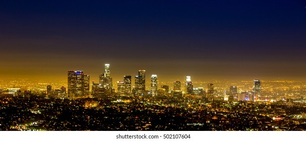 Los Angeles, USA - January 5, 2014: View Of Downtown From The Hollywood Hills.