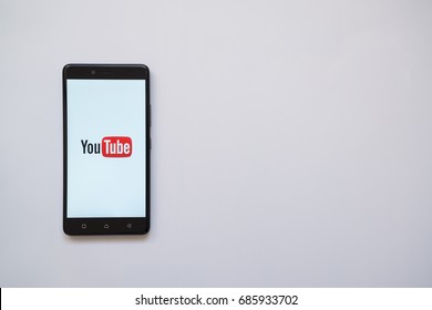 Los Angeles, USA, July 13, 2017: Youtube Logo On Smartphone Screen On White Background.