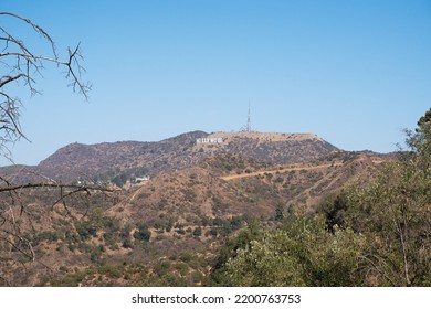 LOS ANGELES, USA - July, 2022: Hollywood Sign And Hiking Trails In California On A Sunny Blue Sky Day