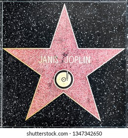 LOS ANGELES, USA - MAR 17, 2019: closeup of Star on the Hollywood Walk of Fame for Janis Joplin.
