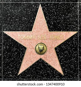 LOS ANGELES, USA - MAR 17, 2019: Closeup Of Star On The Hollywood Walk Of Fame For Tommy Lee Jones.