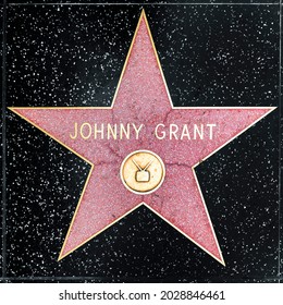 LOS ANGELES, USA - MAR 5, 2019: Closeup Of Star On The Hollywood Walk Of Fame For Johnny Grant.