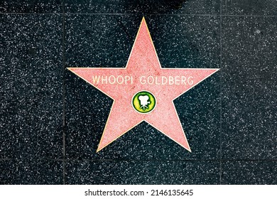 Los Angeles, USA - March 5, 2019: closeup of Star on the Hollywood Walk of Fame for Whoopy Goldberg.