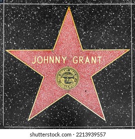 Los Angeles, USA - March 5, 2019: Closeup Of Star On The Hollywood Walk Of Fame For Johnny Grant.