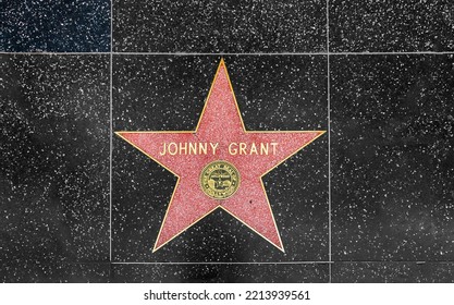 Los Angeles, USA - March 5, 2019: Closeup Of Star On The Hollywood Walk Of Fame For Johnny Grant.