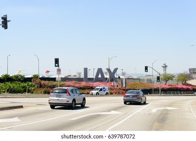 LOS ANGELES, USA - MAY 13,2017: The way to Los Angeles airport with the big letters of sign LAX on May 14, 2017. Los Angeles, CA