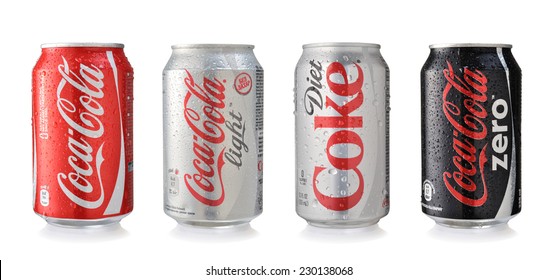 LOS ANGELES , USA - NOVEMBER 12, 2014: Coca-Cola cans. Coca-cola is the world's most selling carbonated soft drink 