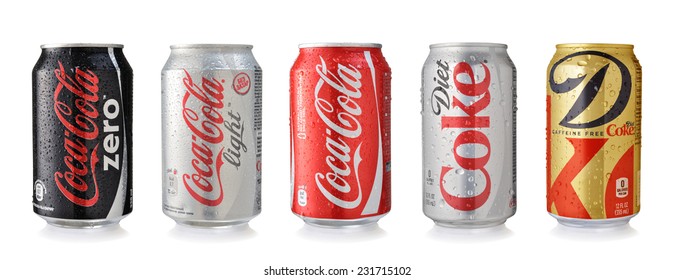 LOS ANGELES , USA - NOVEMBER 19, 2014: Coca-Cola cans. Coca-cola is the world's most selling carbonated soft drink 