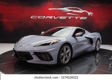 Los Angeles, USA - November 21, 2019: Chevrolet Corvette C8 on display during Los Angeles Auto Show.