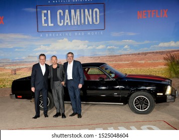 LOS ANGELES, USA. October 08, 2019: Aaron Paul, Bryan Cranston & Vince Gilligan  at the premiere of "El Camino: A Breaking Bad Movie" at the Regency Village Theatre.Picture: Paul Smith/Featureflash