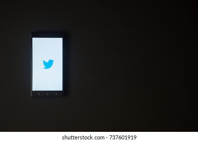 Los Angeles, USA, October 19, 2017: Twitter Logo On Smartphone Screen On Black Background.