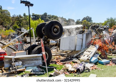 LOS ANGELES, USA - SEP 27, 2015: Plane crash set for the "War of the Worlds" with Tom Cruise in Universal Studios, Hollywood