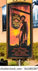 LOS ANGELES, USA - SEP 27, 2015: High Plains Drifter Film Poster At The Hollywood Universal Studios. Universal Pictures Company Was Created On June 10, 1912