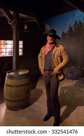 LOS ANGELES, USA - SEP 28, 2015: John Wayne in Madame Tussauds Hollywood wax museum. Marie Tussaud was born as Marie Grosholtz in 1761