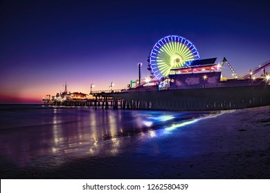 LOS ANGELES-August 3, 2018: Santa Monica Pier at sunset in Los Angeles on August 3, 2018.