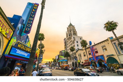 Los Angeles,California,usa. 2016/07/23:Hollywood Boulevard,blvd, Road At Sunset,Los Angeles,California,usa.