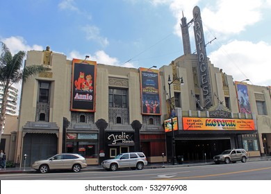 LOS ANGELES,CALIFORNIA,USA - MAY 20,2015 - Famous Pantages Theater Facade View  On Sunny Day In Los Angeles