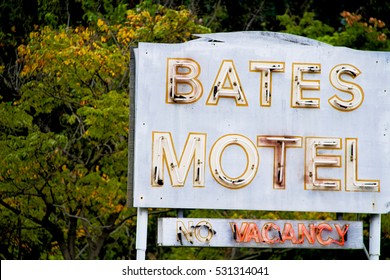 LOS ANGELES,CALIFORNIA,USA - Oct 26,2015: Universal Studios Hollywood - Bates Motel Sign From Famous Hitchcock Movie 