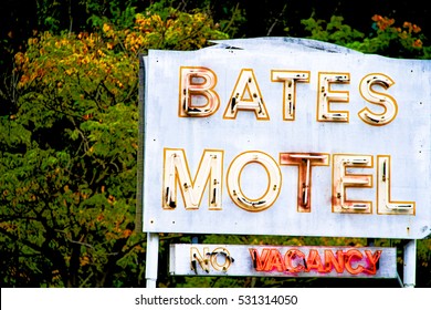 LOS ANGELES,CALIFORNIA,USA - Oct 26,2015: Universal Studios Hollywood - Bates Motel Sign From Famous Hitchcock Movie 