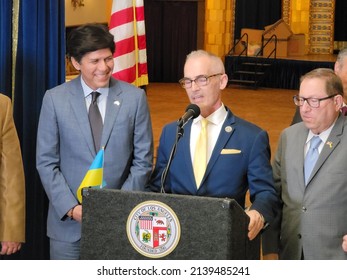 Los Angeles-March 8th, 2022: Los Angeles City Council Member, Mitch O'farrell, Speaks At The Ukrainian Cultural Center About Russian Divestment Efforts Made By The City Of Los Angeles. 