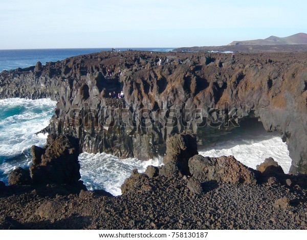 Los Hervideros Playa Blanca Lanzarote December Stock Photo