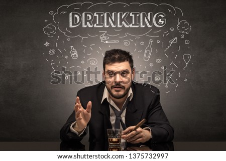 Loser drunk man with drinking, drug, hangover, alcoholic drugs concept