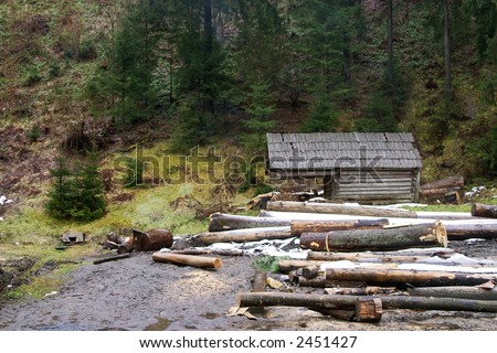Lost cottage near wood exploatation Stock photo © 