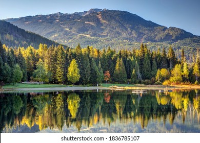 Lost Fall Reflection At Lost Lake In The World Famous Whistler Resort In British Columbia, Canada