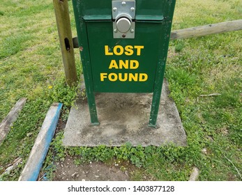 Lost And Found Sign On Green Metal Box