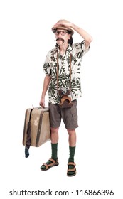 Lost Funny Tourist Isolated On White Background