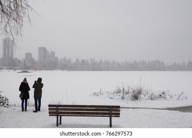 Lost Lagoon Full Of Snow Vancouver