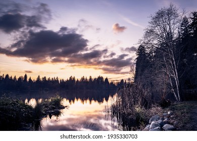 Lost Lagoon In Vancouver, BC At Sunset