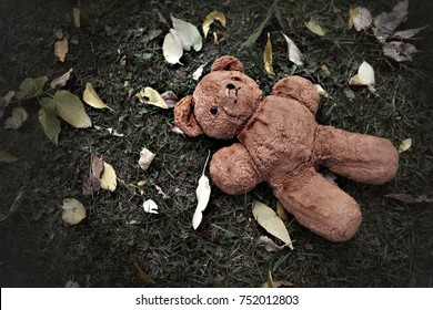 Lost Teddy Bear Laying On The Ground