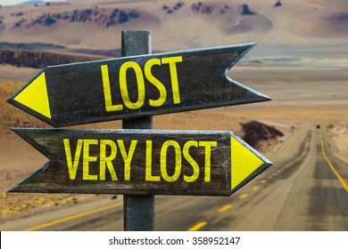 Lost - Very Lost signpost in a desert background