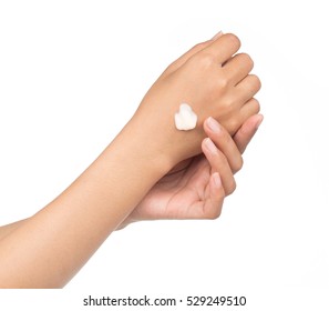 Lotion In Hands Isolated On White Background