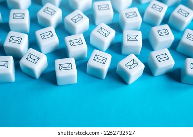 Lots of blocks with envelopes. Mail correspondence. Customer service CRM. Contacts and communication. Large amount of unsorted mail. Optimization of work and systematization of incoming messages.