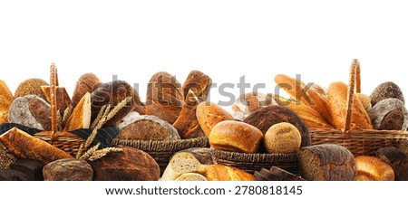 Lots of bread isolated on white. Banner design